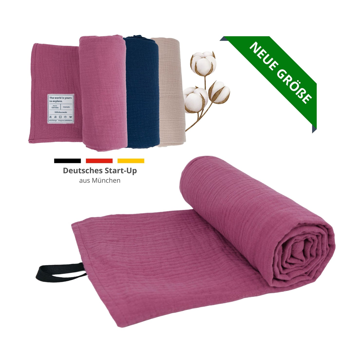 Leichtes Reisehandtuch aus 100% Baumwolle