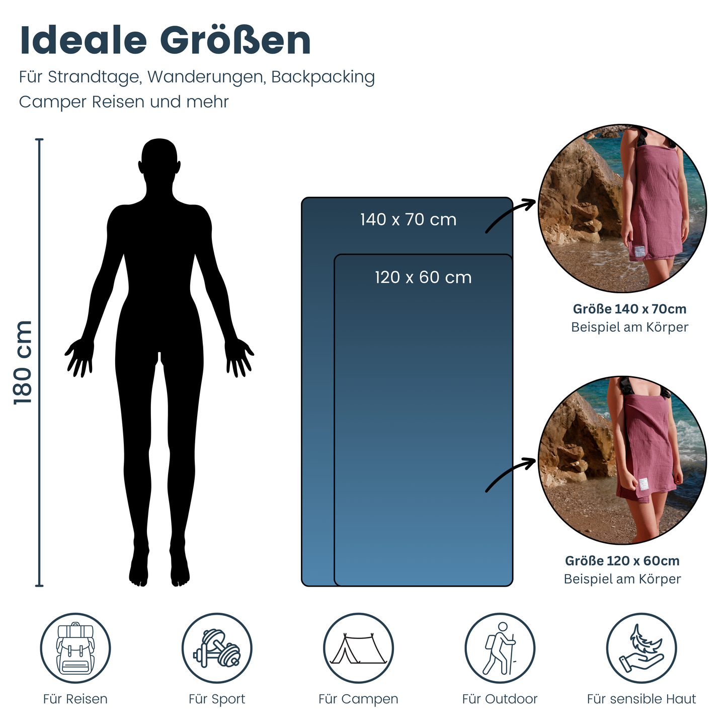 Größentabelle - Finde die ideale Größe deines Reisehandtuch für deine Reise