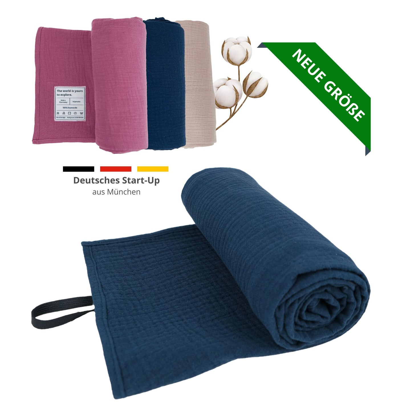 Leichtes Reisehandtuch aus 100% Baumwolle