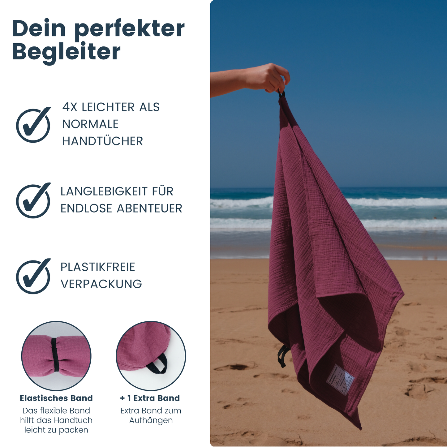 Leichtes Reisehandtuch aus 100% Baumwolle