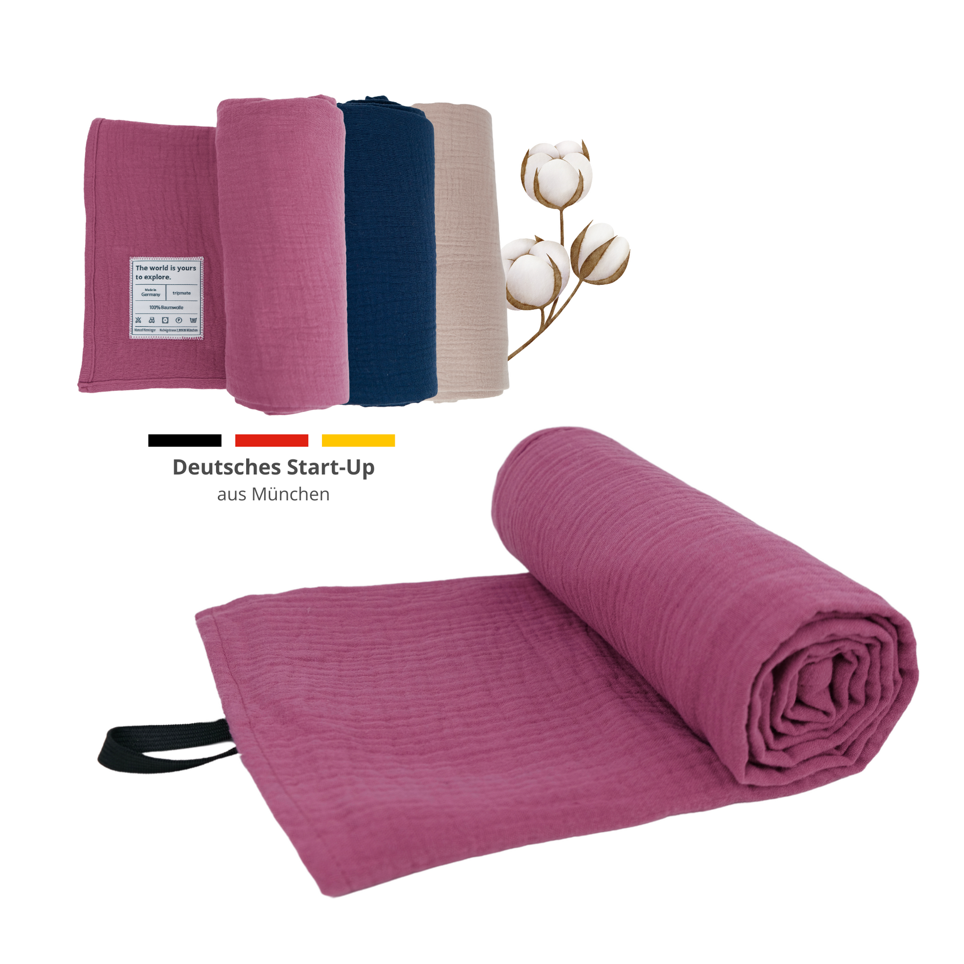 Leichtes Reisehandtuch aus Baumwolle Strand Camping – tripmate